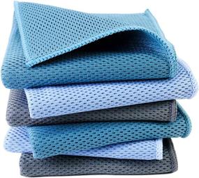 img 4 attached to 🧽 Polyte Premium Microfiber Kitchen Dish Wash and Scrub Mesh Cloth - 6 Pack (Light Blue, Gray, Teal) - 12x12 inches