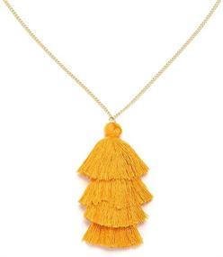 img 4 attached to 📿 Bohemia Multilayer Tassel Y Necklace - Silky Strand Thread Fringe Pendant Necklace, Layered Tassel Sweater Chain Necklace