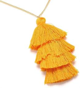 img 1 attached to 📿 Bohemia Multilayer Tassel Y Necklace - Silky Strand Thread Fringe Pendant Necklace, Layered Tassel Sweater Chain Necklace