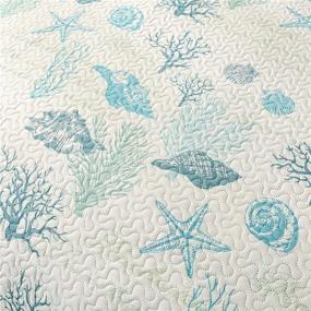 img 2 attached to Coastal Reversible Thin Lightweight Quilt Set Bedspread Coverlet Queen, Beach Themed Sea 🌴 Grass Conch Seashells Starfish Bedding Sets for All Seasons - Light Blue Green, Full/Queen Size