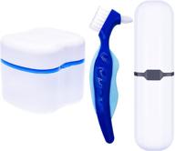 чехол и набор для чистки зубных протезов с жесткой зубной щеткой - контейнер и подставка для хранения зубных протезов и путешествий для кубков с протезами, защитных наружных протезов для полости рта, ночной ретейнер для десен (синий) логотип