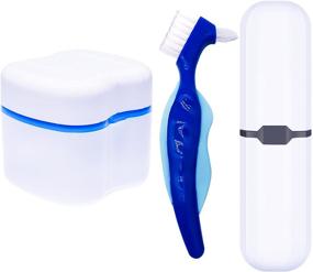 img 4 attached to Denture Case and Bath Set with Hard Denture Toothbrush - Dentures Container Holder and Travel Basket for Denture Cups, Mouth Guard, Night Gum Retainer (Blue)