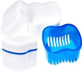 img 3 attached to Denture Case and Bath Set with Hard Denture Toothbrush - Dentures Container Holder and Travel Basket for Denture Cups, Mouth Guard, Night Gum Retainer (Blue)