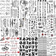 🖤 18 sheets black inspired quotes temporary tattoos - long lasting letter alphabet words fake tattoo stickers for women, kids, children - birds, cross, ecg, infinity, moon, star neck arm tattoo for men, adults - tasroi logo