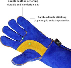 img 2 attached to 🔥 Durable Stitching Fireplace Gloves with 14In Length - Blue/Yellow