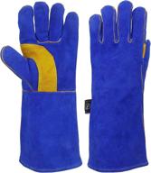 🔥 durable stitching fireplace gloves with 14in length - blue/yellow логотип