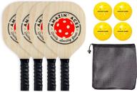 🏓 amazin' aces pickleball wood 4-paddle set: premium quality set with 4 wood pickleball paddles, 4 pickleballs, mesh carry bag, and quality box logo