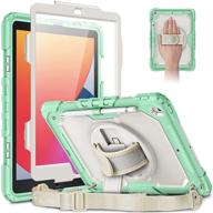 360° rotating kickstand case for ipad 8th gen 2020 / 7th gen 2019 10.2 with screen protector - rugged shockproof cover with hand shoulder strap, pencil holder (light green) logo