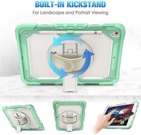 img 1 attached to 360° Rotating Kickstand Case for iPad 8th Gen 2020 / 7th Gen 2019 10.2 with Screen Protector - Rugged Shockproof Cover with Hand Shoulder Strap, Pencil Holder (Light Green)