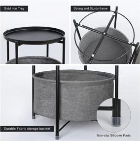 img 1 attached to 🏺 LANPU Round End Table: Storage Basket, Metal Side Table Nightstand with Tray, Waterproof Coffee Table for Living Room Bedroom Home Office