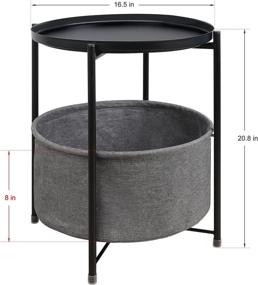 img 3 attached to 🏺 LANPU Round End Table: Storage Basket, Metal Side Table Nightstand with Tray, Waterproof Coffee Table for Living Room Bedroom Home Office