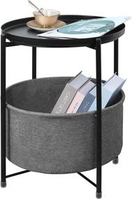 img 4 attached to 🏺 LANPU Round End Table: Storage Basket, Metal Side Table Nightstand with Tray, Waterproof Coffee Table for Living Room Bedroom Home Office