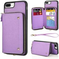 📱 lameeku iphone 8 plus wallet case, iphone 7 plus zipper leather case with card holder slots wrist strap, anti-scratch shock absorption cover for 5.5-inch iphone 7 plus/8 plus - light purple logo