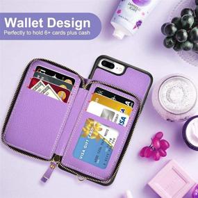 img 2 attached to 📱 LAMEEKU iPhone 8 Plus Wallet Case, iPhone 7 Plus Zipper Leather Case with Card Holder Slots Wrist Strap, Anti-Scratch Shock Absorption Cover for 5.5-inch iPhone 7 Plus/8 Plus - Light Purple