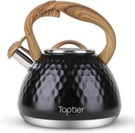 🍵 toptier tea kettle – whistling teapot with wood pattern handle, loud whistle, food grade stainless steel tea pot for stovetops and induction, diamond design water kettle, 2.7-quart, black logo