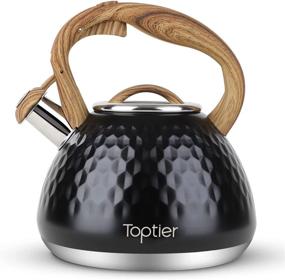 img 4 attached to 🍵 Toptier Tea Kettle – Whistling Teapot with Wood Pattern Handle, Loud Whistle, Food Grade Stainless Steel Tea Pot for Stovetops and Induction, Diamond Design Water Kettle, 2.7-Quart, Black