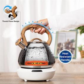 img 2 attached to 🍵 Toptier Tea Kettle – Whistling Teapot with Wood Pattern Handle, Loud Whistle, Food Grade Stainless Steel Tea Pot for Stovetops and Induction, Diamond Design Water Kettle, 2.7-Quart, Black