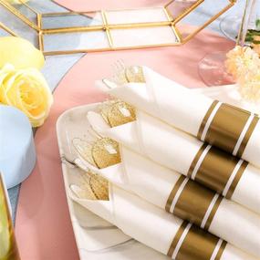img 3 attached to 🍽️ 30-pack Pre-Rolled Napkins with Glittery Gold Plastic Cutlery Set - Premium Disposable Silverware - Includes 30 Forks, 30 Knives, 30 Spoons, 30 Linen-Like Napkins