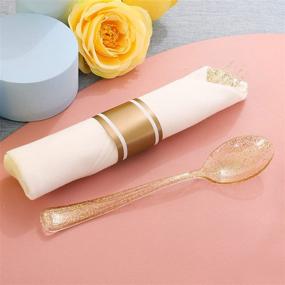 img 1 attached to 🍽️ 30-pack Pre-Rolled Napkins with Glittery Gold Plastic Cutlery Set - Premium Disposable Silverware - Includes 30 Forks, 30 Knives, 30 Spoons, 30 Linen-Like Napkins