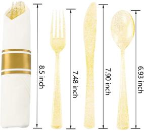 img 4 attached to 🍽️ 30-pack Pre-Rolled Napkins with Glittery Gold Plastic Cutlery Set - Premium Disposable Silverware - Includes 30 Forks, 30 Knives, 30 Spoons, 30 Linen-Like Napkins