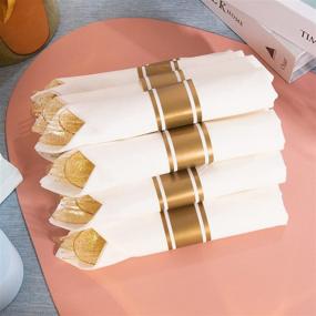 img 2 attached to 🍽️ 30-pack Pre-Rolled Napkins with Glittery Gold Plastic Cutlery Set - Premium Disposable Silverware - Includes 30 Forks, 30 Knives, 30 Spoons, 30 Linen-Like Napkins