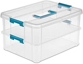 img 2 attached to 📦 Efficient Sterilite 1427CLR Stack & Carry 2 Layer Box: Clear Lid, Blue Handle, See-through Layers