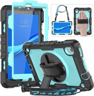 lenovo smart tab m8 8.0 inch hxcaseac: shockproof full body protective case with screen protector, shoulder strap, 360 degree rotating hand strap/kickstand - light blue logo