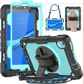 img 4 attached to Lenovo Smart Tab M8 8.0 inch HXCASEAC: Shockproof Full Body Protective Case with Screen Protector, Shoulder Strap, 360 Degree Rotating Hand Strap/Kickstand - Light Blue