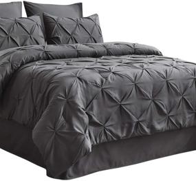 img 4 attached to 🛏️ Bedsure Dark Grey Comforter Set - Premium 8-Piece Pintuck Bed in A Bag Queen, Complete Dark Grey Queen Bed Set with Comforters, Sheets, Pillowcases & Shams