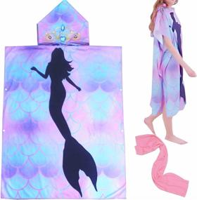 img 4 attached to 🧜 ComicalBubble Mermaid Hooded Beach Towel for Adults: 2-in-1 Microfiber Wearable Towels Set with Cooling Towel - Perfect for Surfing and Changing Robes for Women