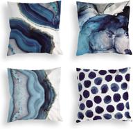 🔵 oathene 4-pack decorative throw pillow covers - navy blue marble dots sea texture linen - cushion sofa bedroom car home decor - 18 x 18 inch logo
