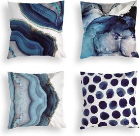 img 4 attached to 🔵 OATHENE 4-Pack Decorative Throw Pillow Covers - Navy Blue Marble Dots Sea Texture Linen - Cushion Sofa Bedroom Car Home Decor - 18 x 18 Inch