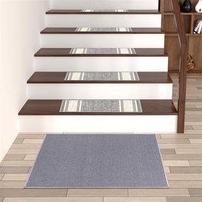 img 3 attached to 🚪 Ottomanson Ottohome Collection Contemporary Grey Bordered Non-Slip Stair Treads, 8.5" x 26", 7-Pack