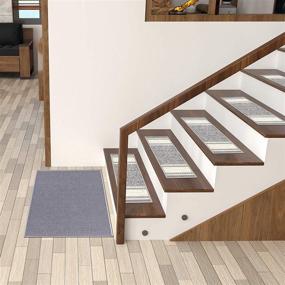 img 4 attached to 🚪 Ottomanson Ottohome Collection Contemporary Grey Bordered Non-Slip Stair Treads, 8.5" x 26", 7-Pack