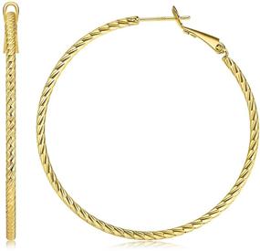 img 4 attached to Kainier 14K Gold Plated Lightweight Big Hoop 💫 Earrings with 925 Sterling Silver Post for Women and Girls