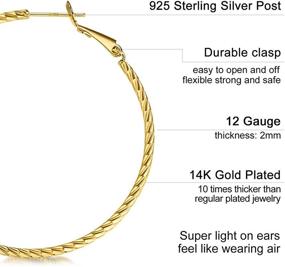 img 2 attached to Kainier 14K Gold Plated Lightweight Big Hoop 💫 Earrings with 925 Sterling Silver Post for Women and Girls