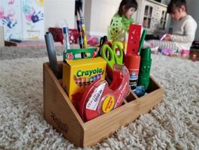 img 1 attached to Versatile Bamboo Desk Organizer Caddy - Home Office Accessory Tray, School Art Supply & Brush Holder, Pen Pencil Storage - Kitchen & Bathroom Countertop Organizer by SplashSoup