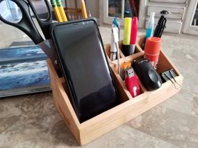 img 2 attached to Versatile Bamboo Desk Organizer Caddy - Home Office Accessory Tray, School Art Supply & Brush Holder, Pen Pencil Storage - Kitchen & Bathroom Countertop Organizer by SplashSoup