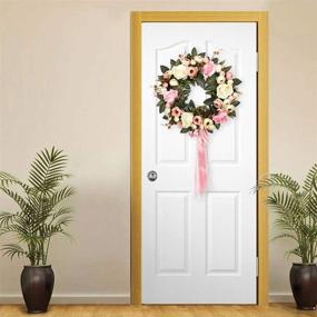 img 3 attached to 🌹 Sunm Boutique Rose Floral Twig Wreath: Handmade 14" Silk Rose Flower Door Wreath with Green Leaves - Vintage Artificial Flowers for Front Door Wedding Wall Home Decor