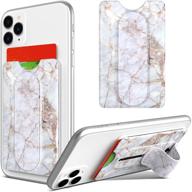 📱 ulak phone card holder with strap for back of phone, adhesive wallet stand for smartphones (iphone/android/samsung galaxy) iphone 11/ xr/max, note 20, cracked marble design logo