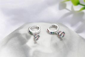 img 3 attached to 🌈 Colorful Rainbow CZ Drop Dangle Sterling Silver Initial Earrings for Girls, Teens, and Women - Hypoallergenic Small Hoop Earrings with Alphabet Letter A-Z - S925 Presentski Huggie Simple Earrings