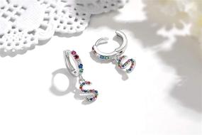 img 2 attached to 🌈 Colorful Rainbow CZ Drop Dangle Sterling Silver Initial Earrings for Girls, Teens, and Women - Hypoallergenic Small Hoop Earrings with Alphabet Letter A-Z - S925 Presentski Huggie Simple Earrings