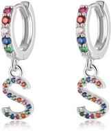 🌈 colorful rainbow cz drop dangle sterling silver initial earrings for girls, teens, and women - hypoallergenic small hoop earrings with alphabet letter a-z - s925 presentski huggie simple earrings logo