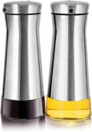 aelga olive oil and vinegar dispenser set - 2 pack elegant stainless steel oil bottles with drip-free design logo