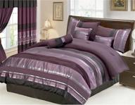 premium grand linen 7 piece oversize eggplant purple/black silver stripe chenille comforter set - full size bedding 90" x 88 logo