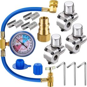 img 4 attached to Mudder R134A Refrigerant Charge Hose with Gauge: Universal AC Port Connect, Bullet Piercing Valve Kit, R134a Can Tap with Gauge and Dust Cap for R12/R22 and Retrofitting