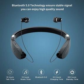 img 2 attached to 🎧 AMORNO Складные беспроводные наушники Bluetooth - Гарнитура на шее с выдвижными наушниками | Спортивные противопотные | Шумоподавляющие стереонаушники с микрофоном (черные) ...