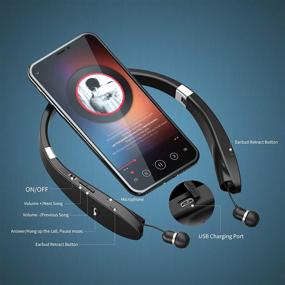 img 3 attached to 🎧 AMORNO Складные беспроводные наушники Bluetooth - Гарнитура на шее с выдвижными наушниками | Спортивные противопотные | Шумоподавляющие стереонаушники с микрофоном (черные) ...