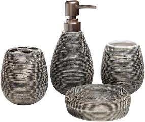 img 4 attached to 🛀 MyGift 4-Piece Ceramic Bathroom Accessory Set in Dark Brown - Includes Textured Soap Dish, Dispenser, Toothbrush Holder, and Tumbler