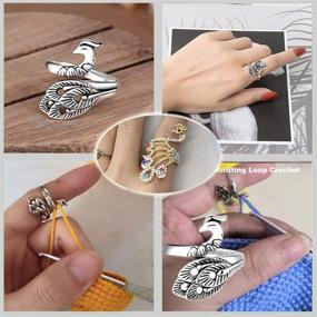 img 1 attached to Adjustable Knitting Loop Crochet Ring Set with 2PCS Crochet Needle Hooks - DIY Handmade Knitting Tools, Peacock Open Finger Ring, Yarn Guide Finger Holder Braided Crochet Ring